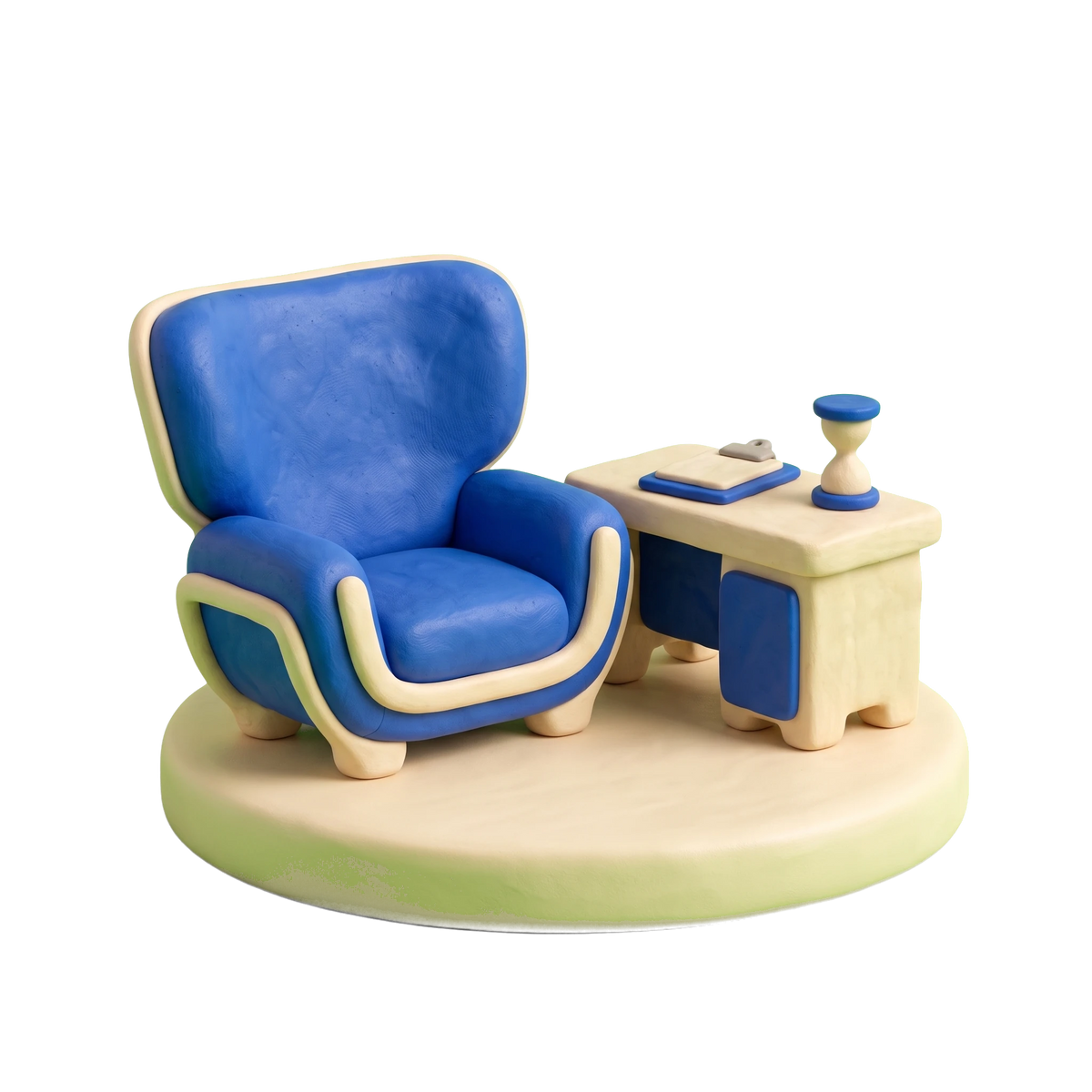 Psychologist illustration in blue and ivory clay