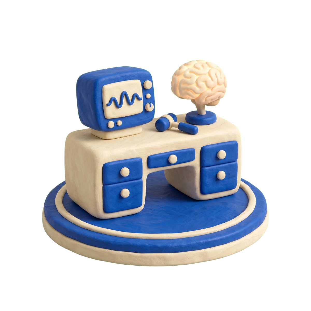 Psychoneurological specialized clinic illustration in blue and ivory clay