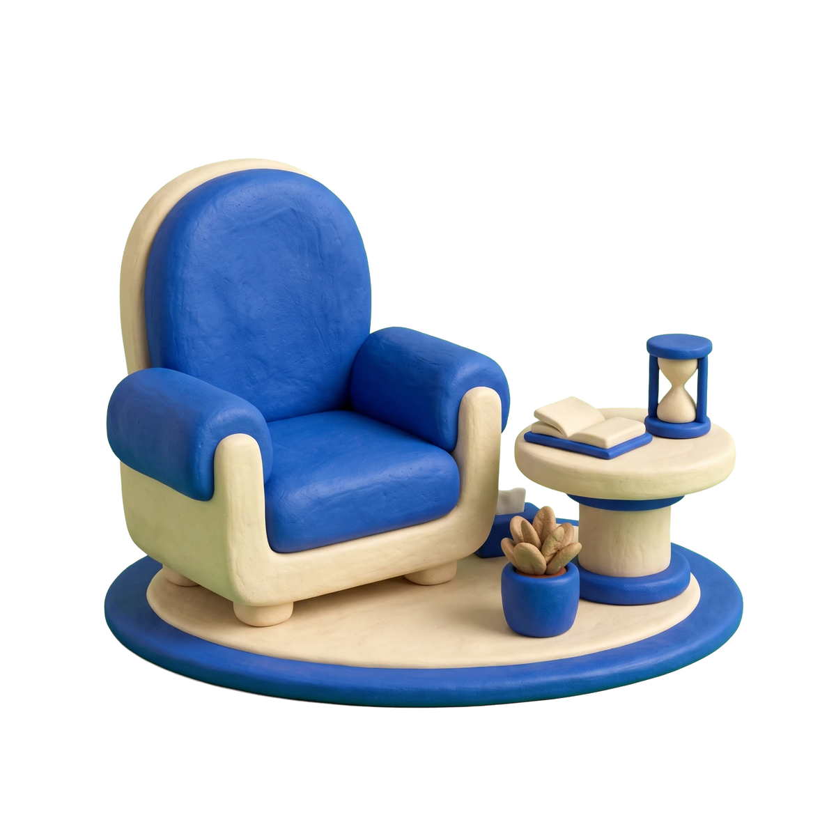 Psychotherapist illustration in blue and ivory clay