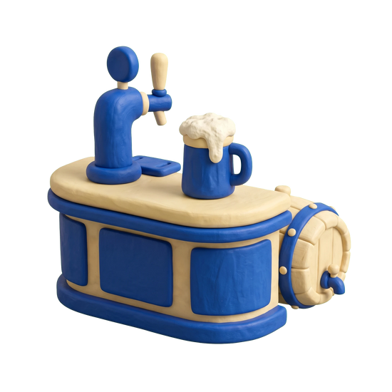 Pub illustration in blue and ivory clay