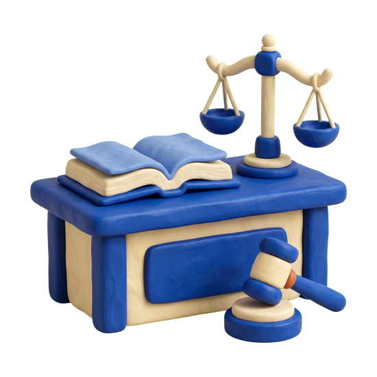 Public defender's office illustration in blue and ivory clay