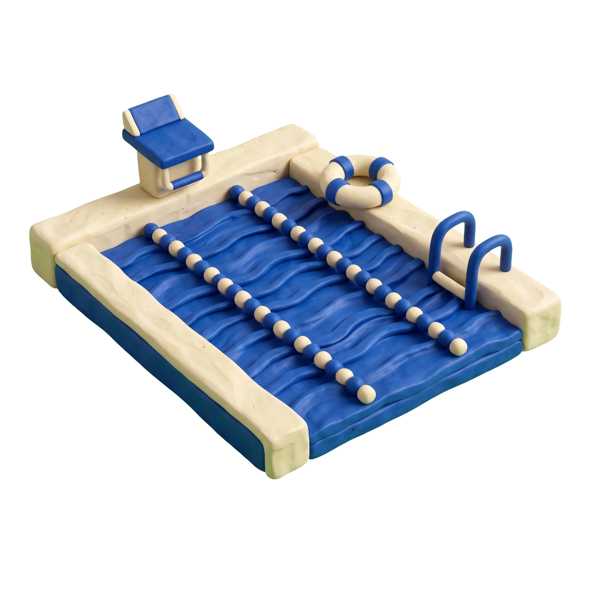 Public swimming pool illustration in blue and ivory clay