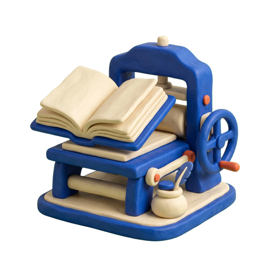 Publisher illustration in blue and ivory clay