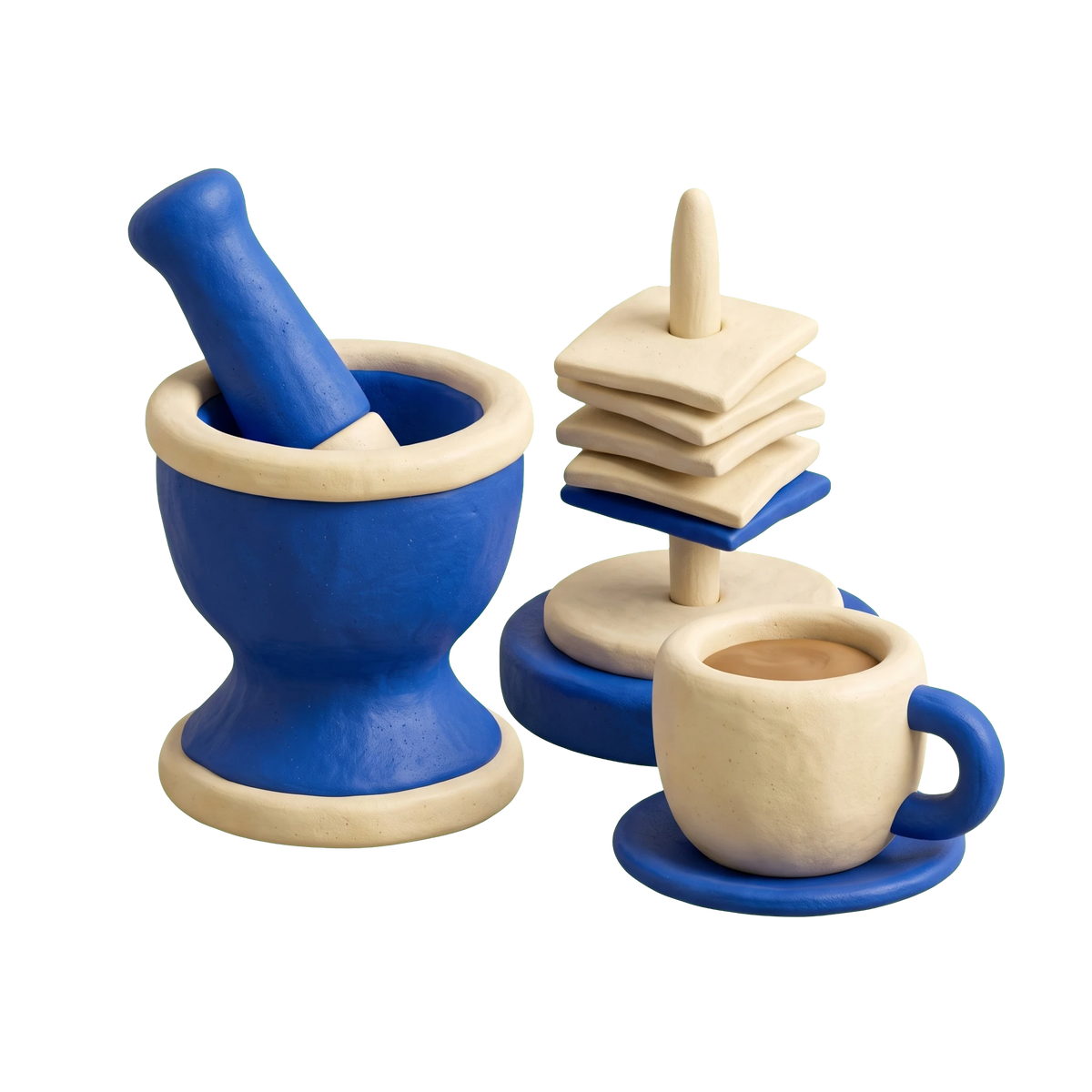 Puerto Rican restaurant illustration in blue and ivory clay