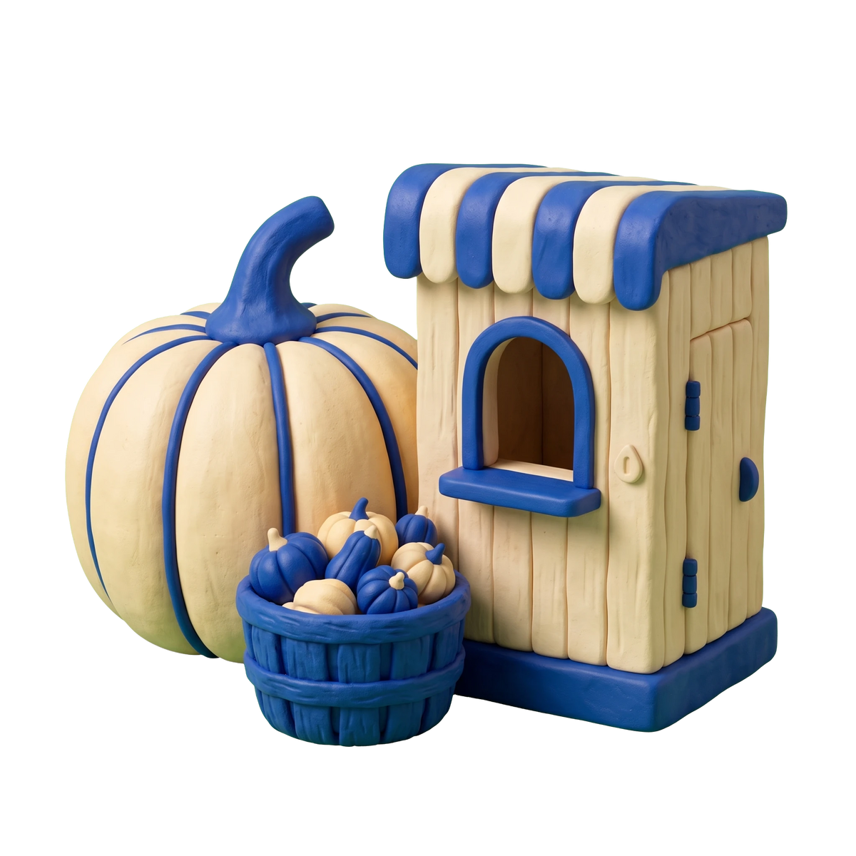 Pumpkin patch illustration in blue and ivory clay