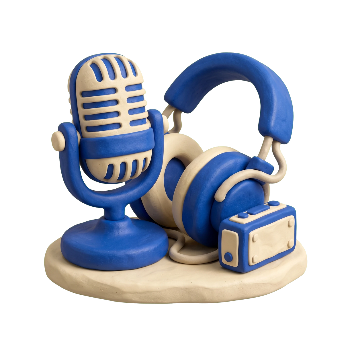 Radio broadcaster illustration in blue and ivory clay