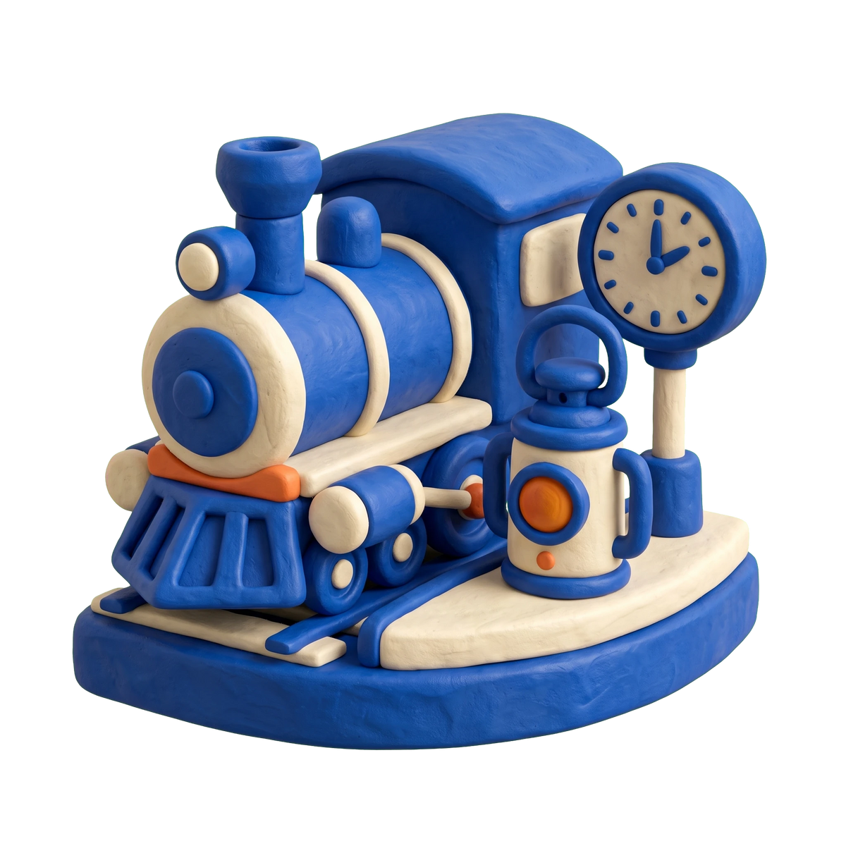 Rail museum illustration in blue and ivory clay