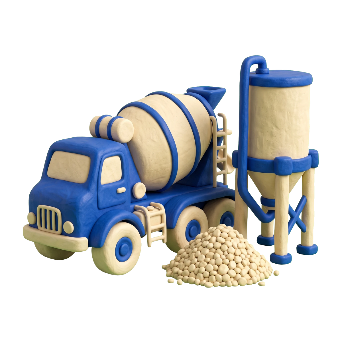 Ready mix concrete supplier illustration in blue and ivory clay