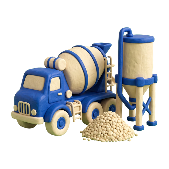Ready mix concrete supplier illustration in blue and ivory clay
