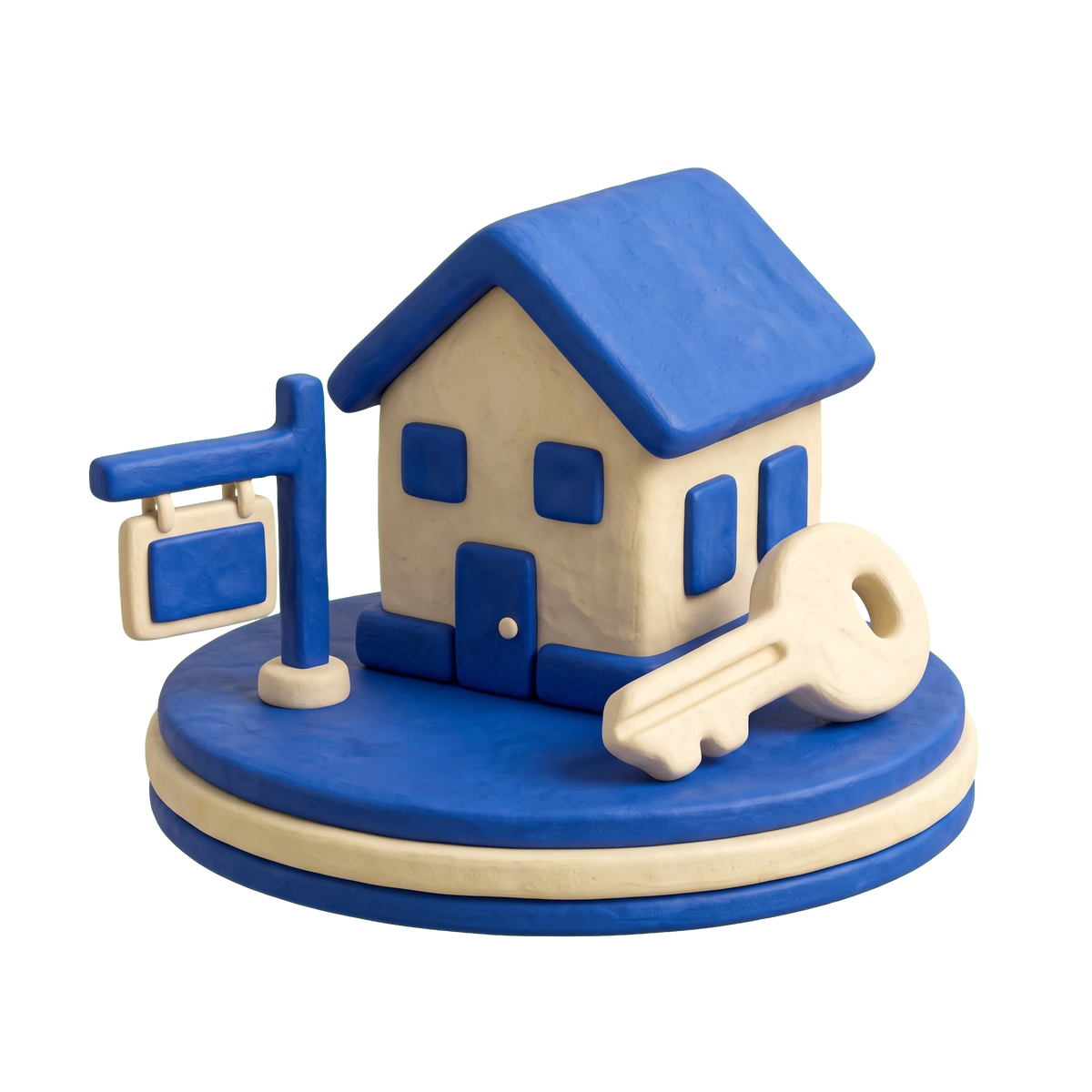 Real estate agency illustration in blue and ivory clay