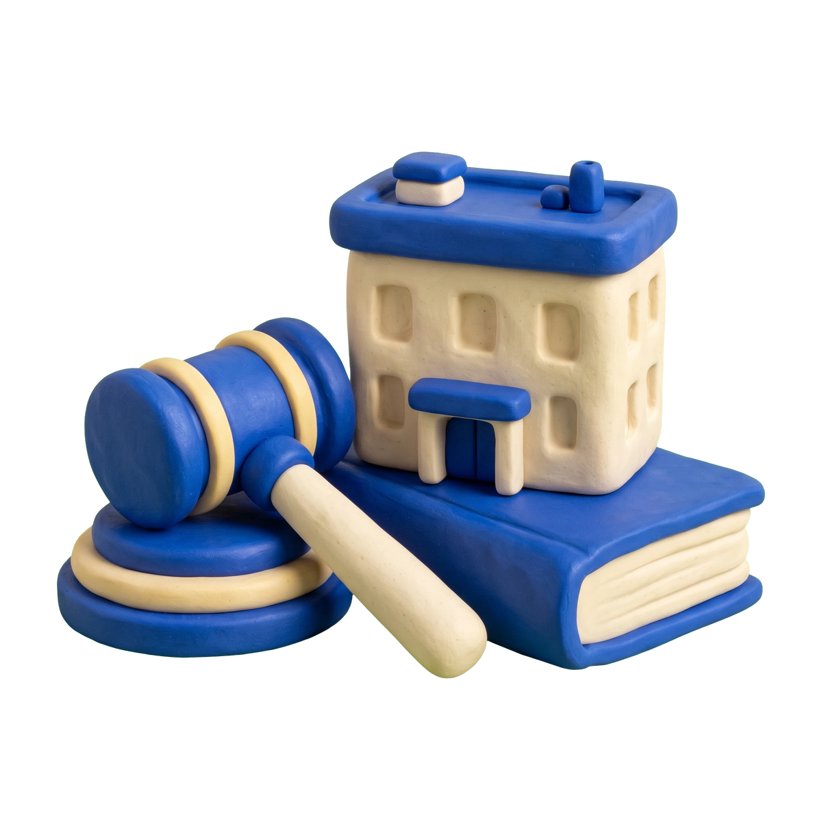 Real estate attorney illustration in blue and ivory clay