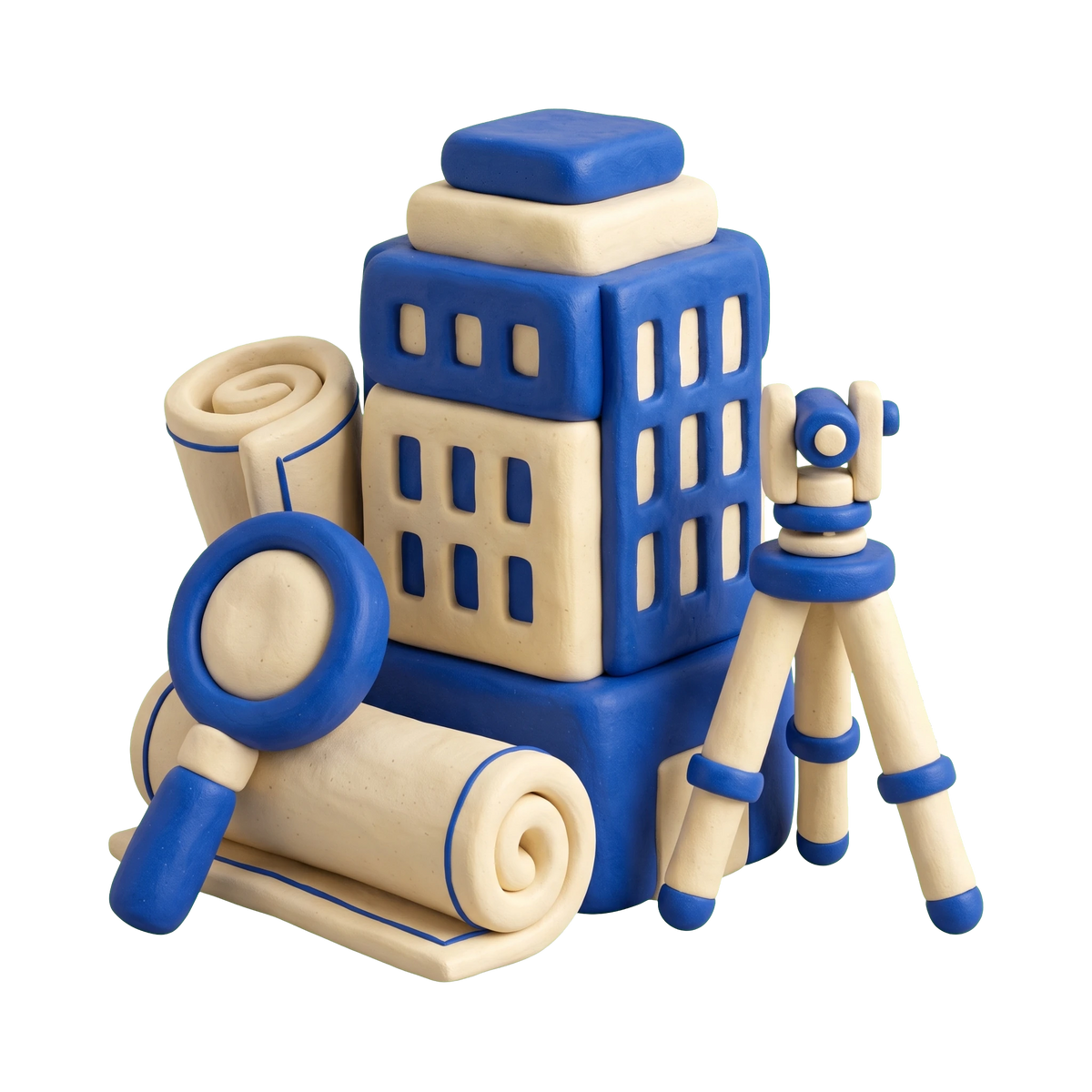 Real estate consultant illustration in blue and ivory clay