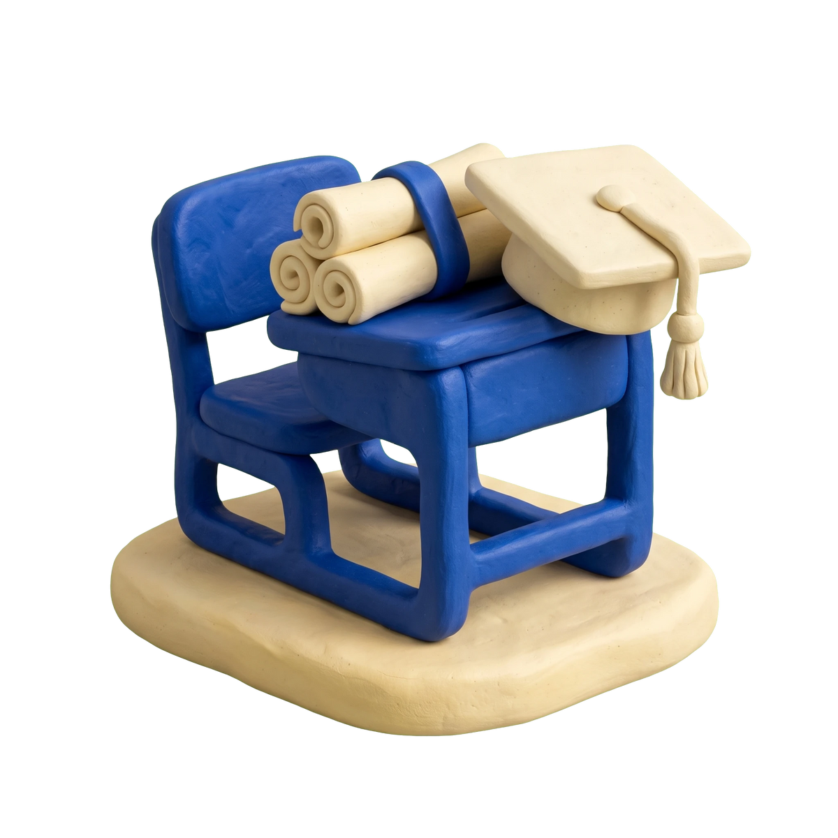Real estate school illustration in blue and ivory clay