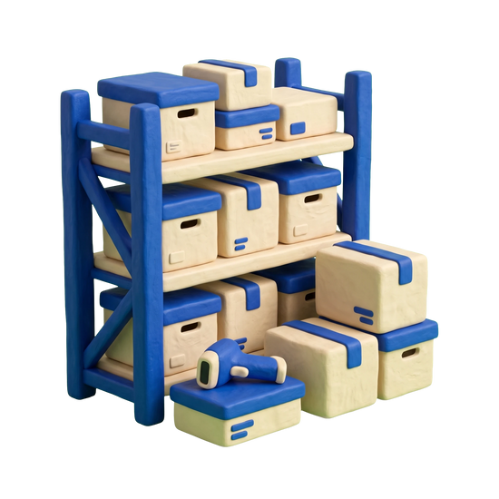 Records storage facility illustration in blue and ivory clay