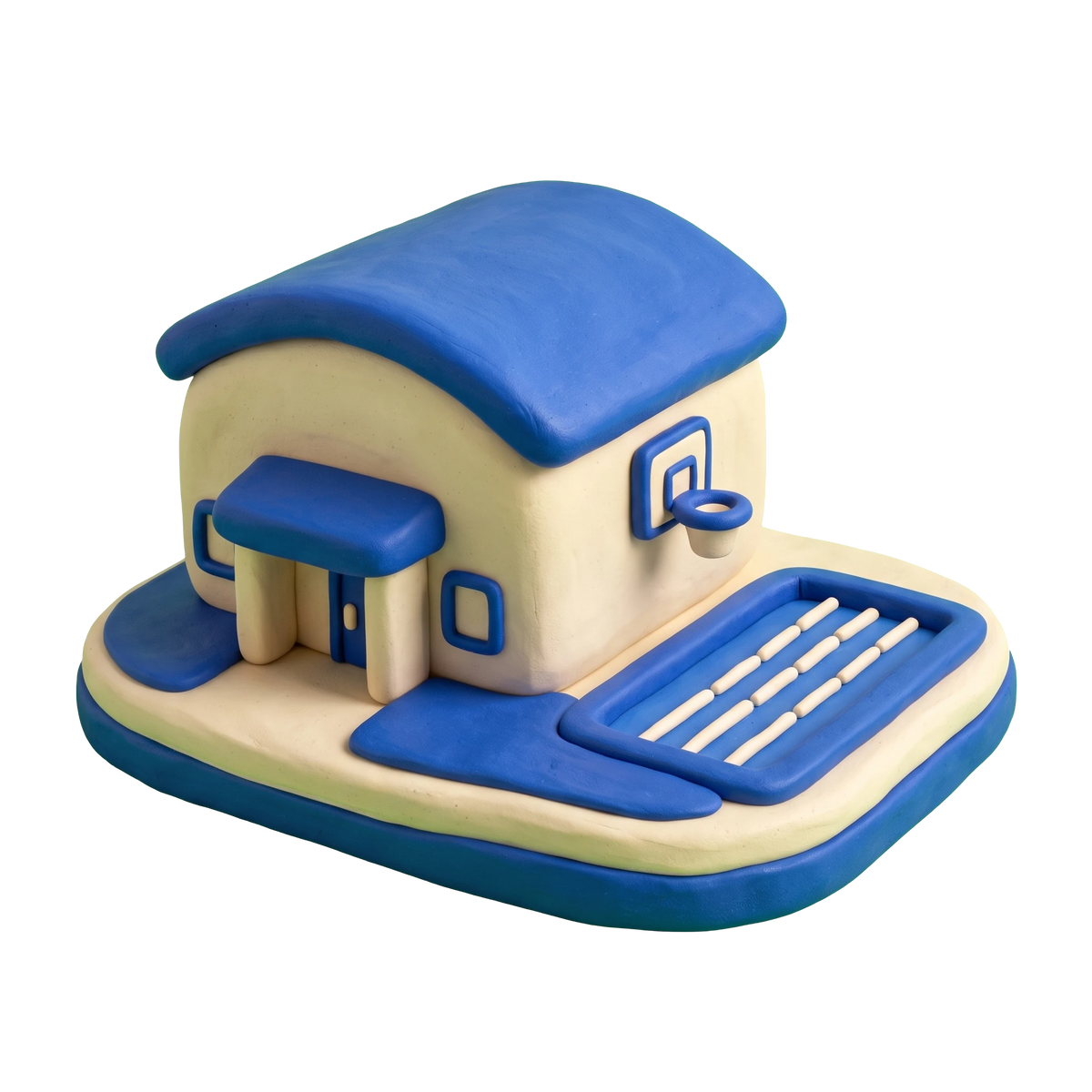 Recreation center illustration in blue and ivory clay