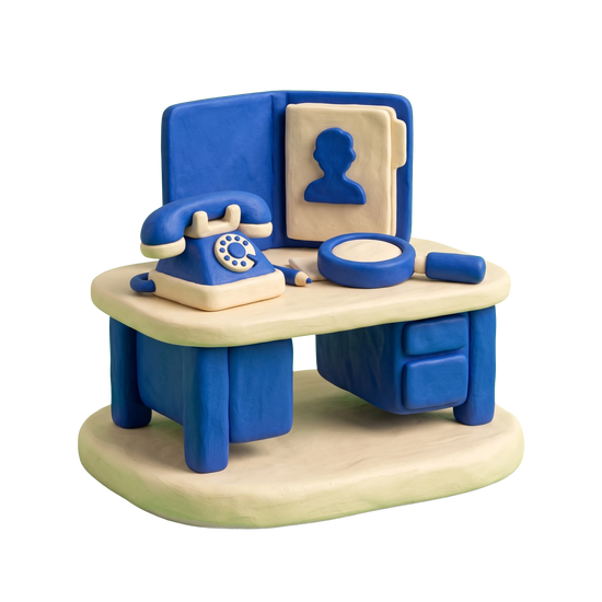 Recruiter illustration in blue and ivory clay