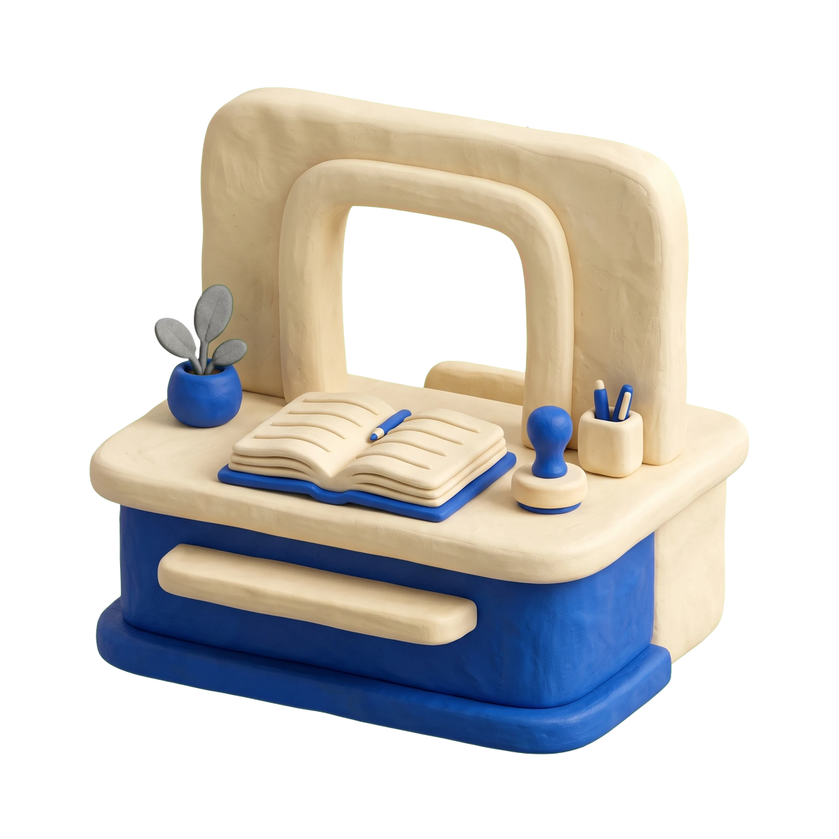 Registration office illustration in blue and ivory clay