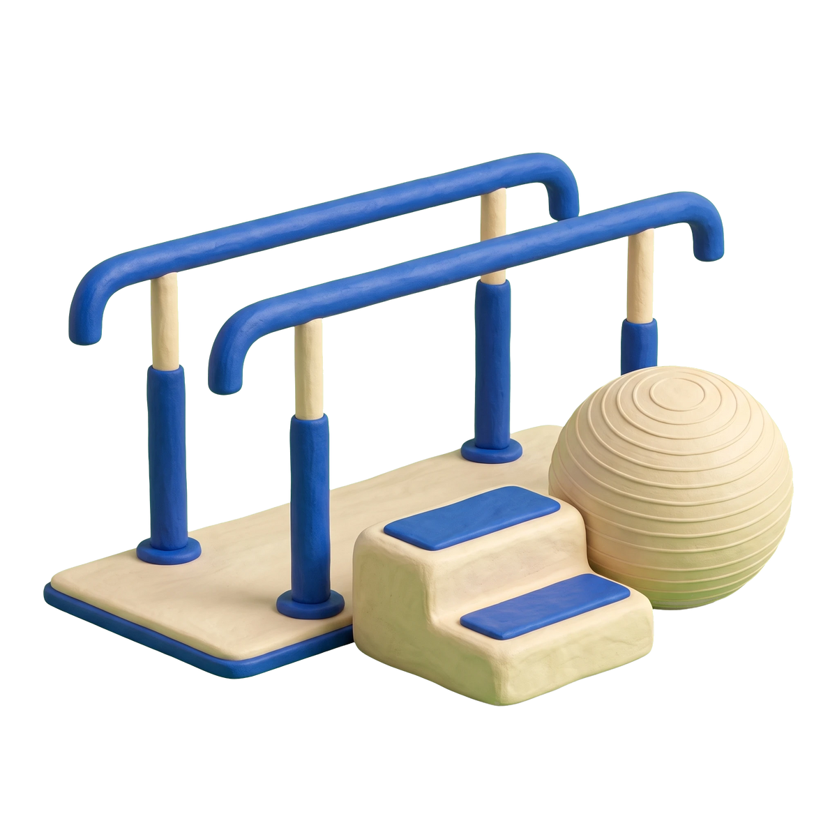 Rehabilitation center illustration in blue and ivory clay