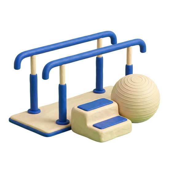 Rehabilitation center illustration in blue and ivory clay