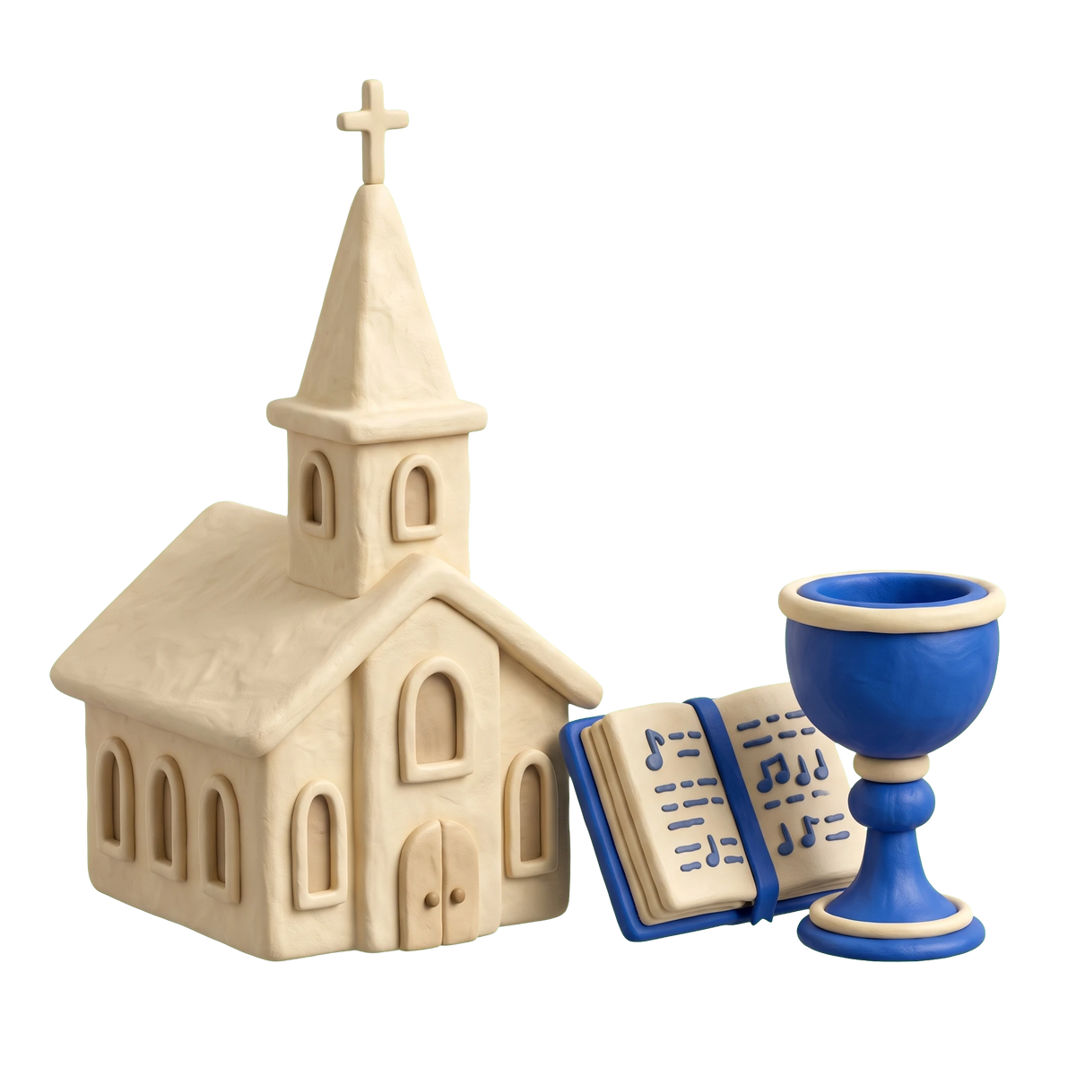 Religious institution illustration in blue and ivory clay
