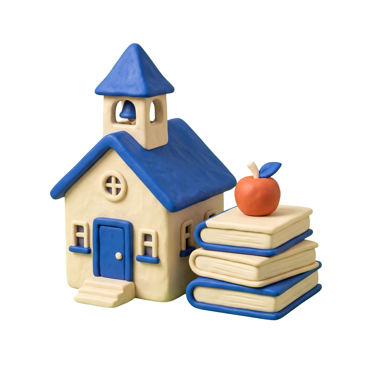 Religious school illustration in blue and ivory clay