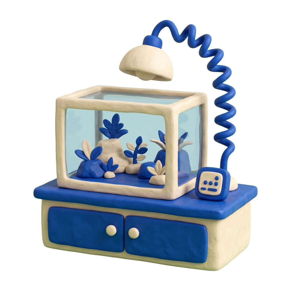 Reptile store illustration in blue and ivory clay