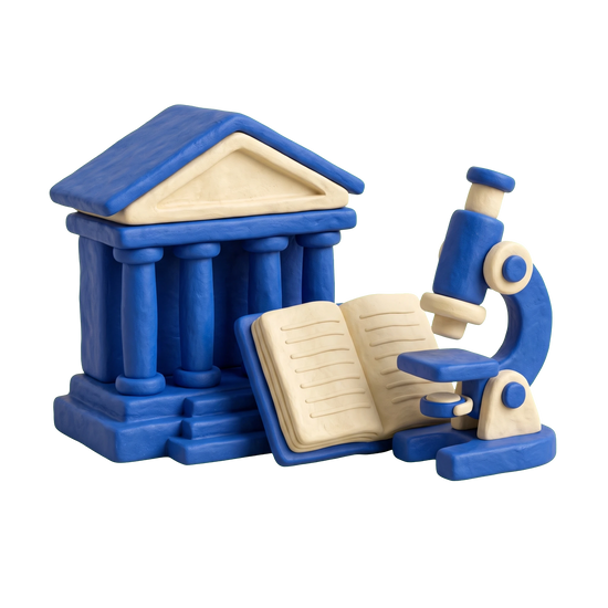 Research foundation illustration in blue and ivory clay