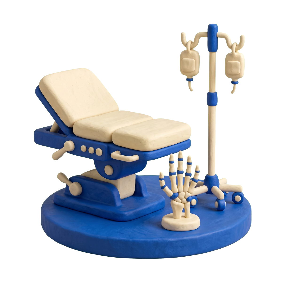 Rheumatologist illustration in blue and ivory clay