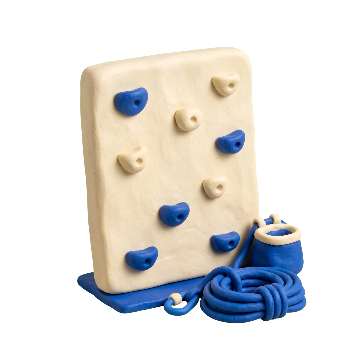 Rock climbing gym illustration in blue and ivory clay