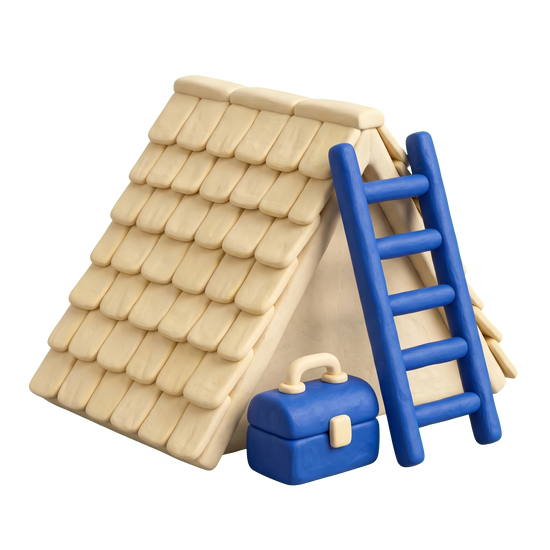 Roofing contractor illustration in blue and ivory clay