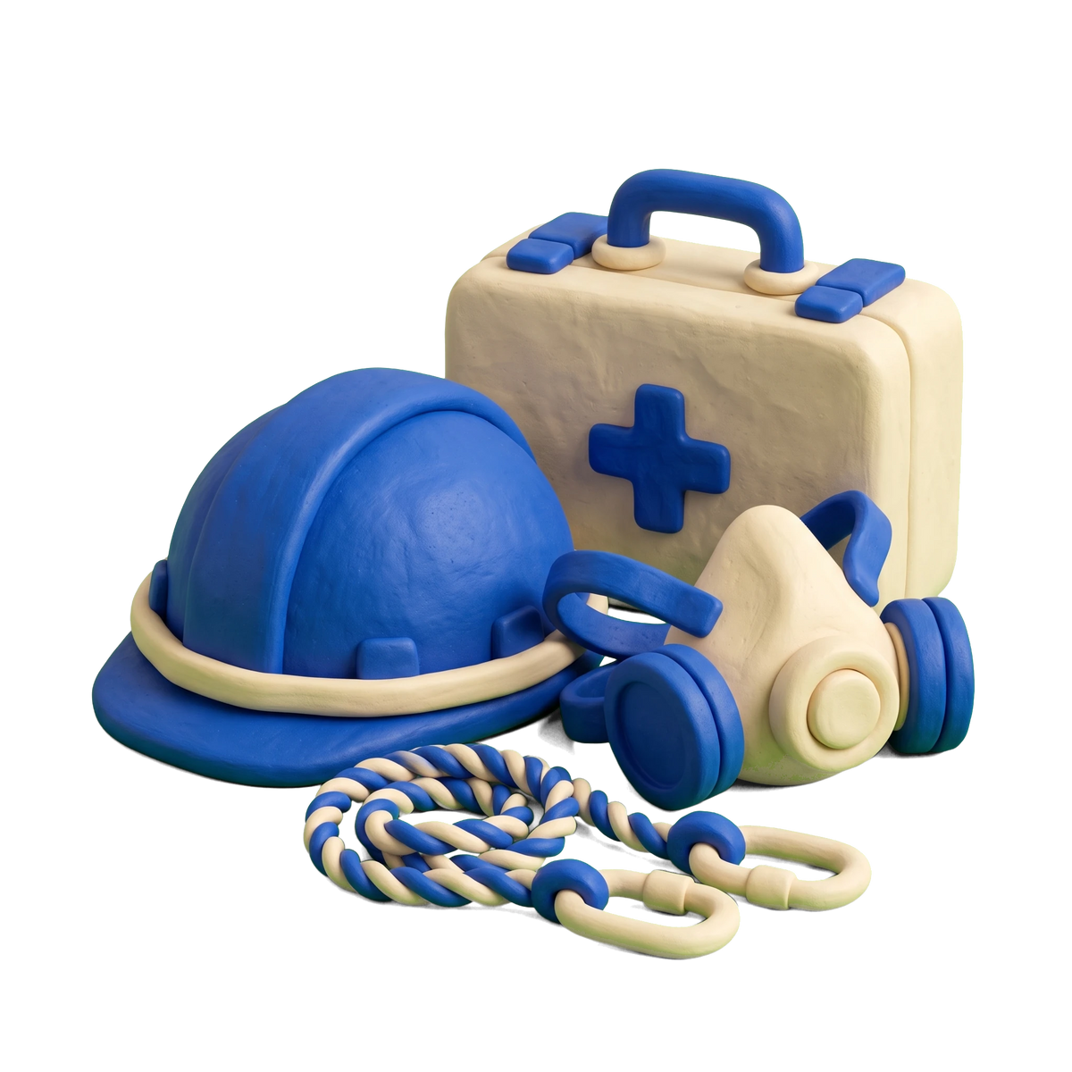 Safety equipment supplier illustration in blue and ivory clay