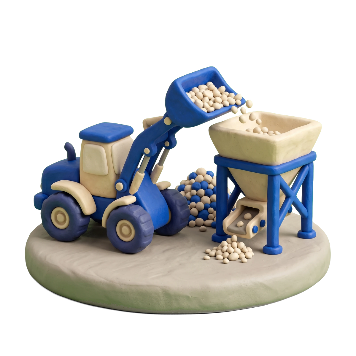 Sand & gravel supplier illustration in blue and ivory clay