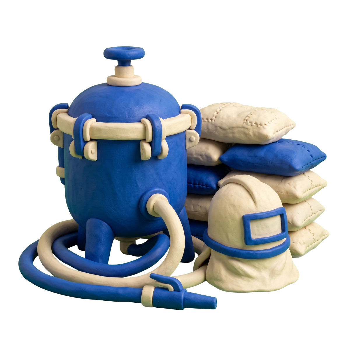 Sandblasting service illustration in blue and ivory clay