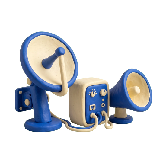Satellite communication service illustration in blue and ivory clay