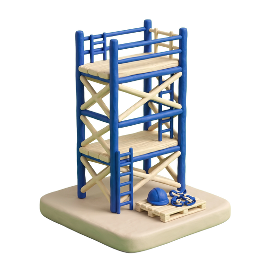 Scaffolding rental service illustration in blue and ivory clay