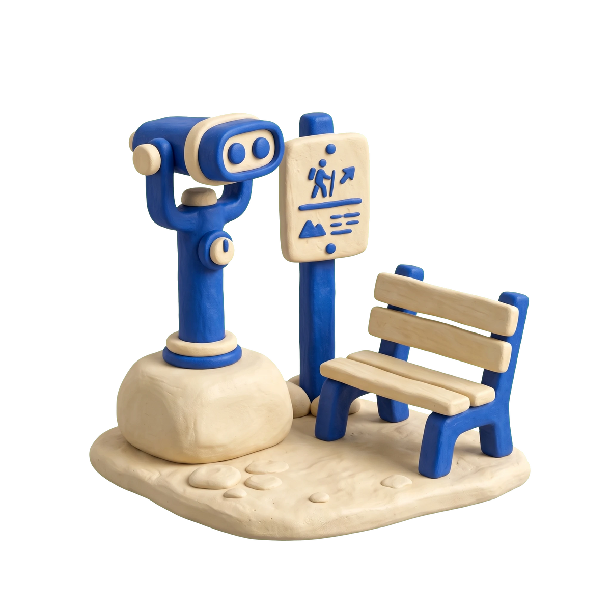 Scenic spot illustration in blue and ivory clay