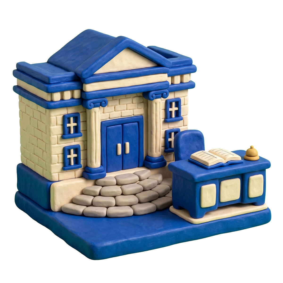 School district office illustration in blue and ivory clay