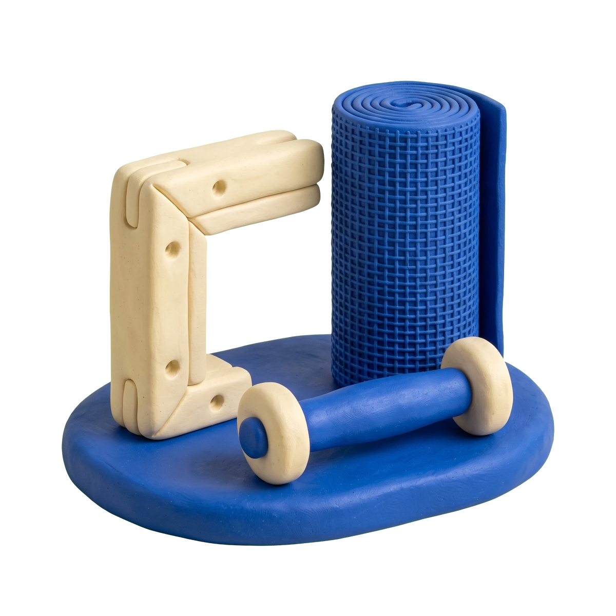 Screen store illustration in blue and ivory clay