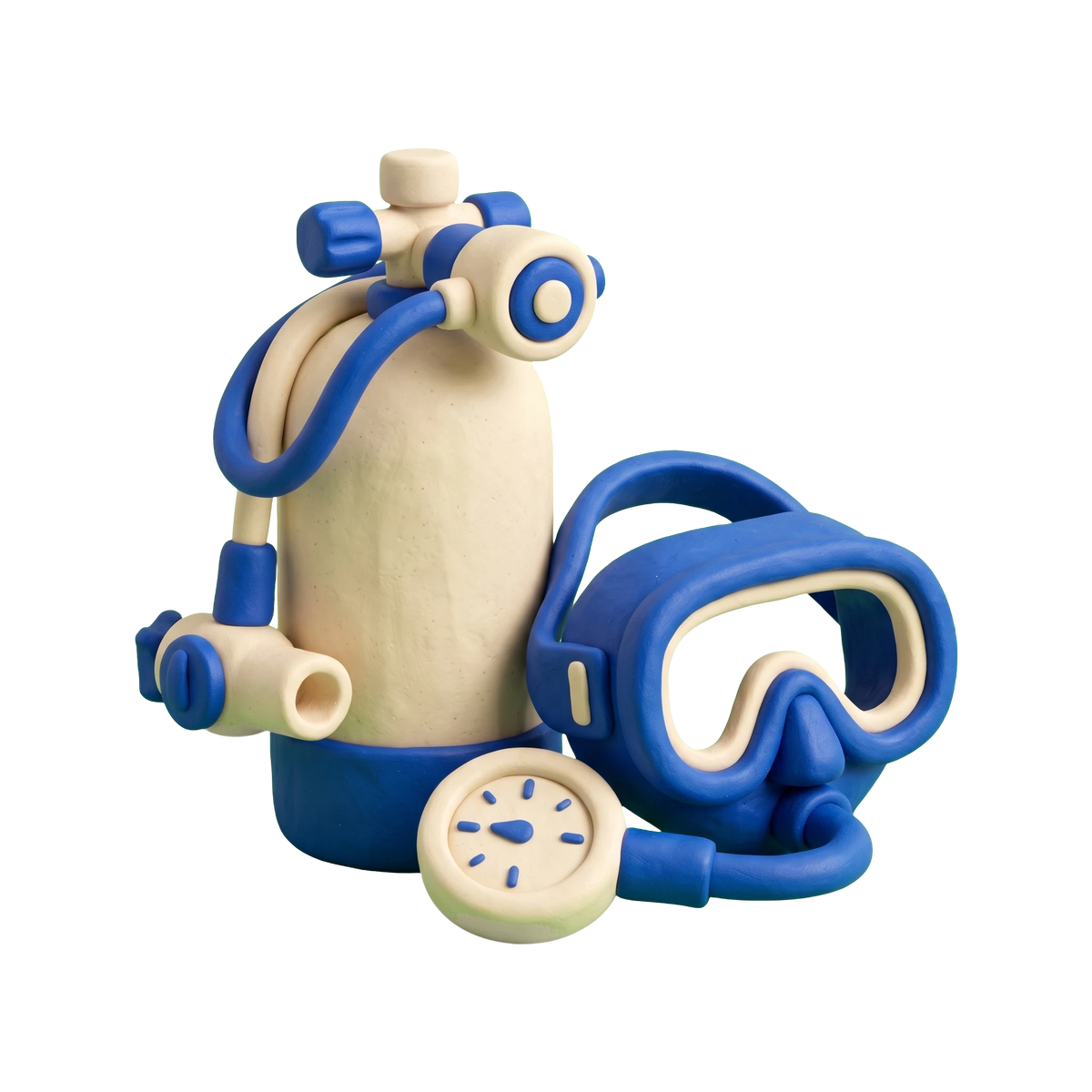 SCUBA instructor illustration in blue and ivory clay