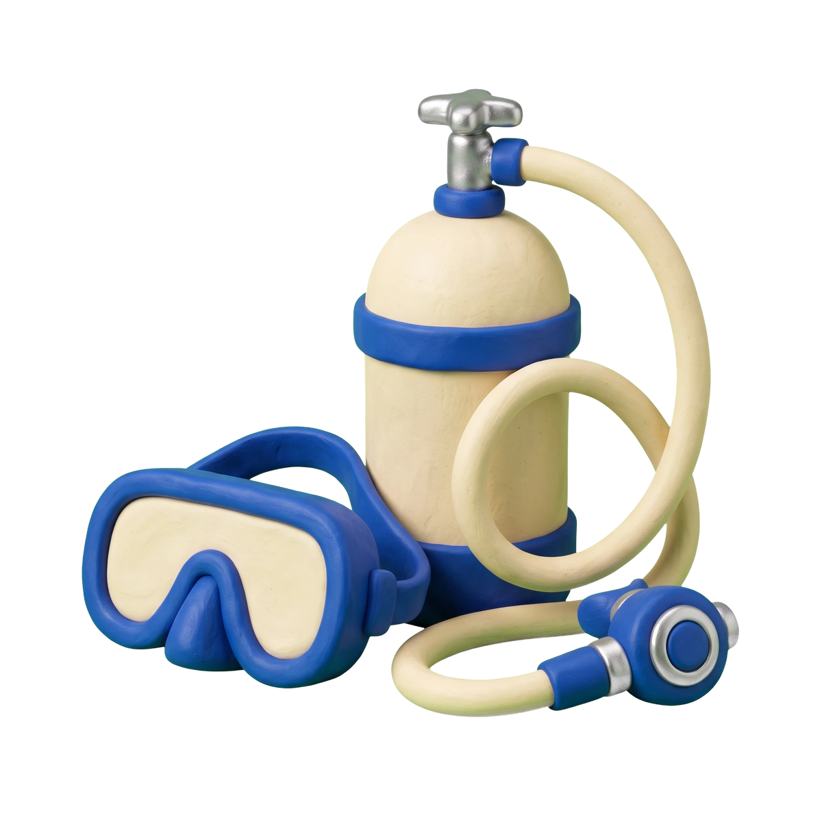 SCUBA tour agency illustration in blue and ivory clay