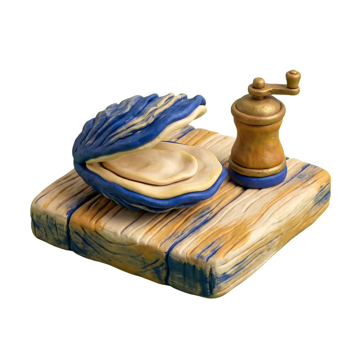Seafood restaurant illustration in blue and ivory clay