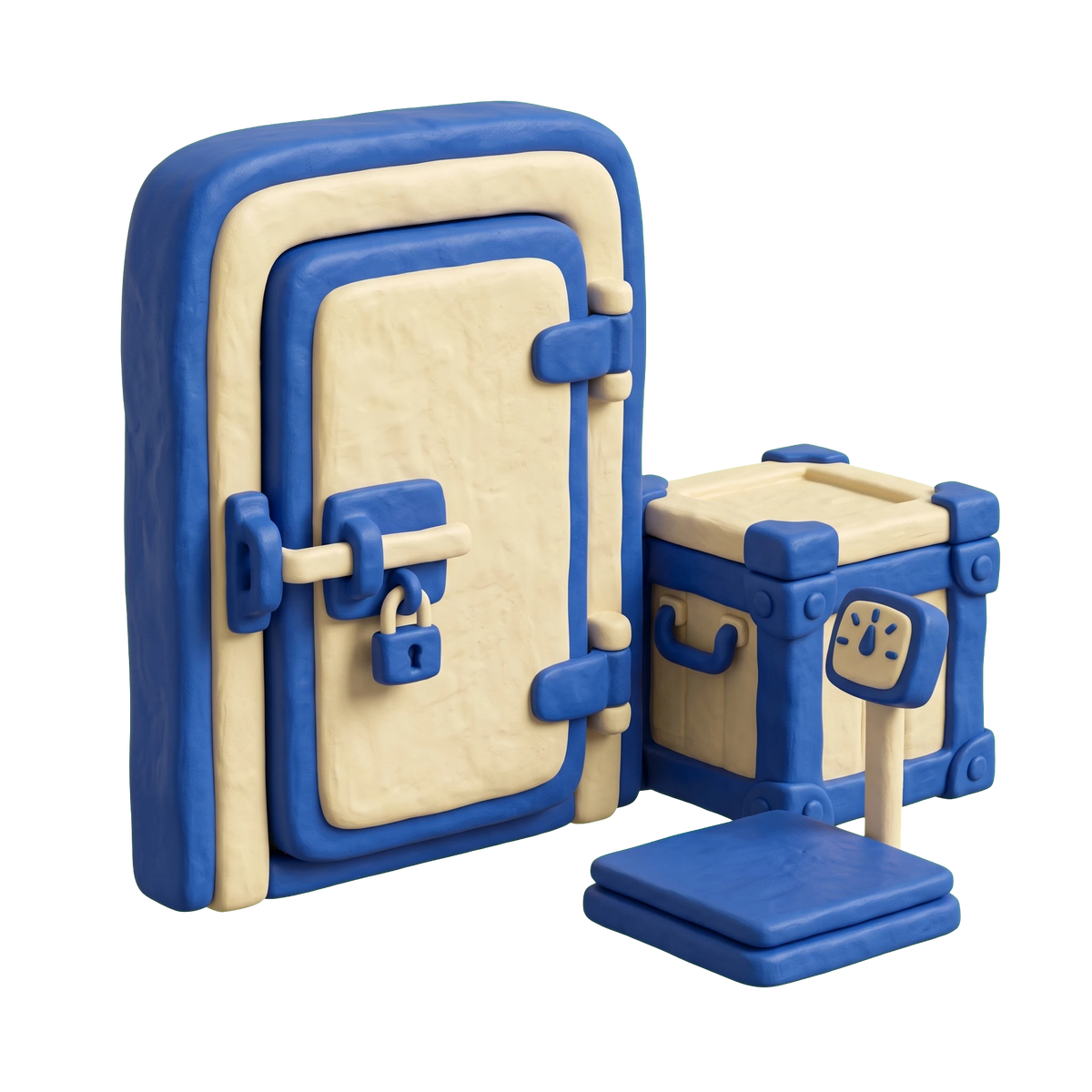 Seafood wholesaler illustration in blue and ivory clay