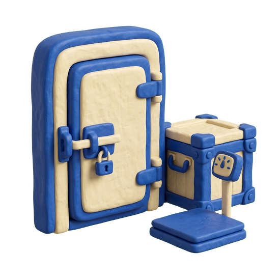 Seafood wholesaler illustration in blue and ivory clay
