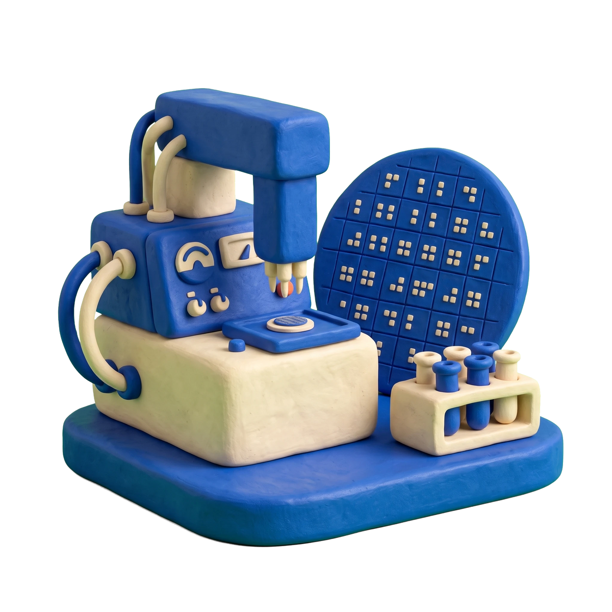 Semi conductor supplier illustration in blue and ivory clay