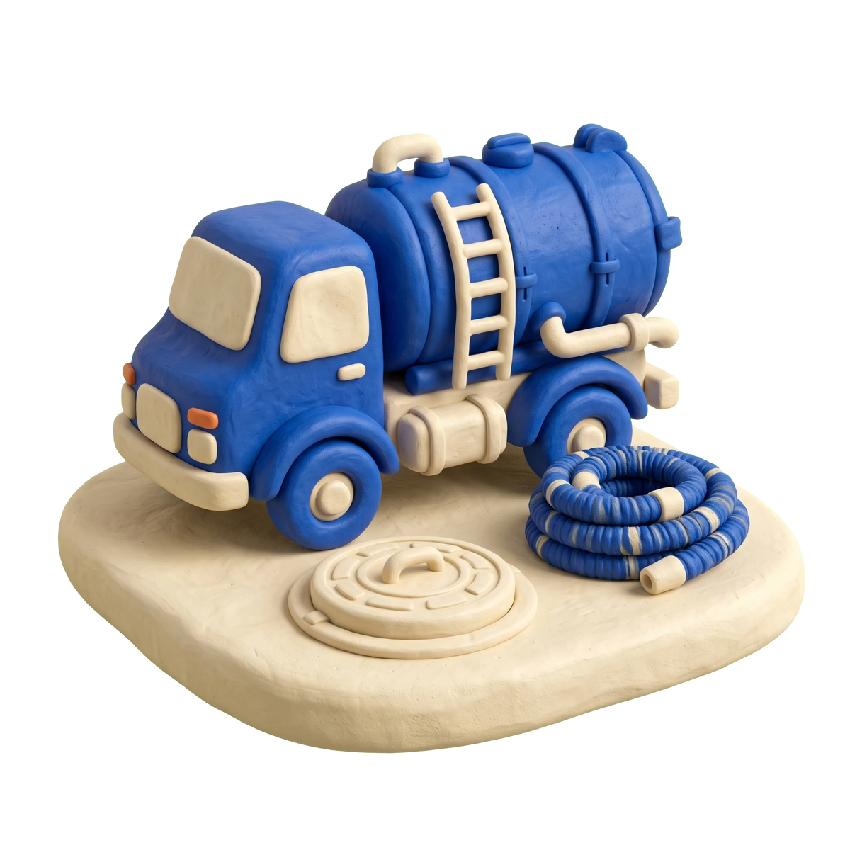 Septic system service illustration in blue and ivory clay