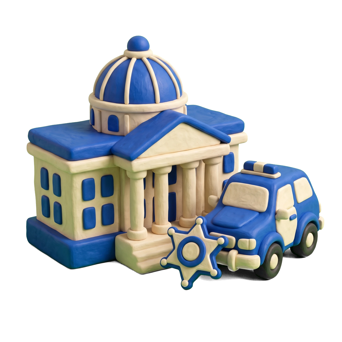 Sheriff's department illustration in blue and ivory clay