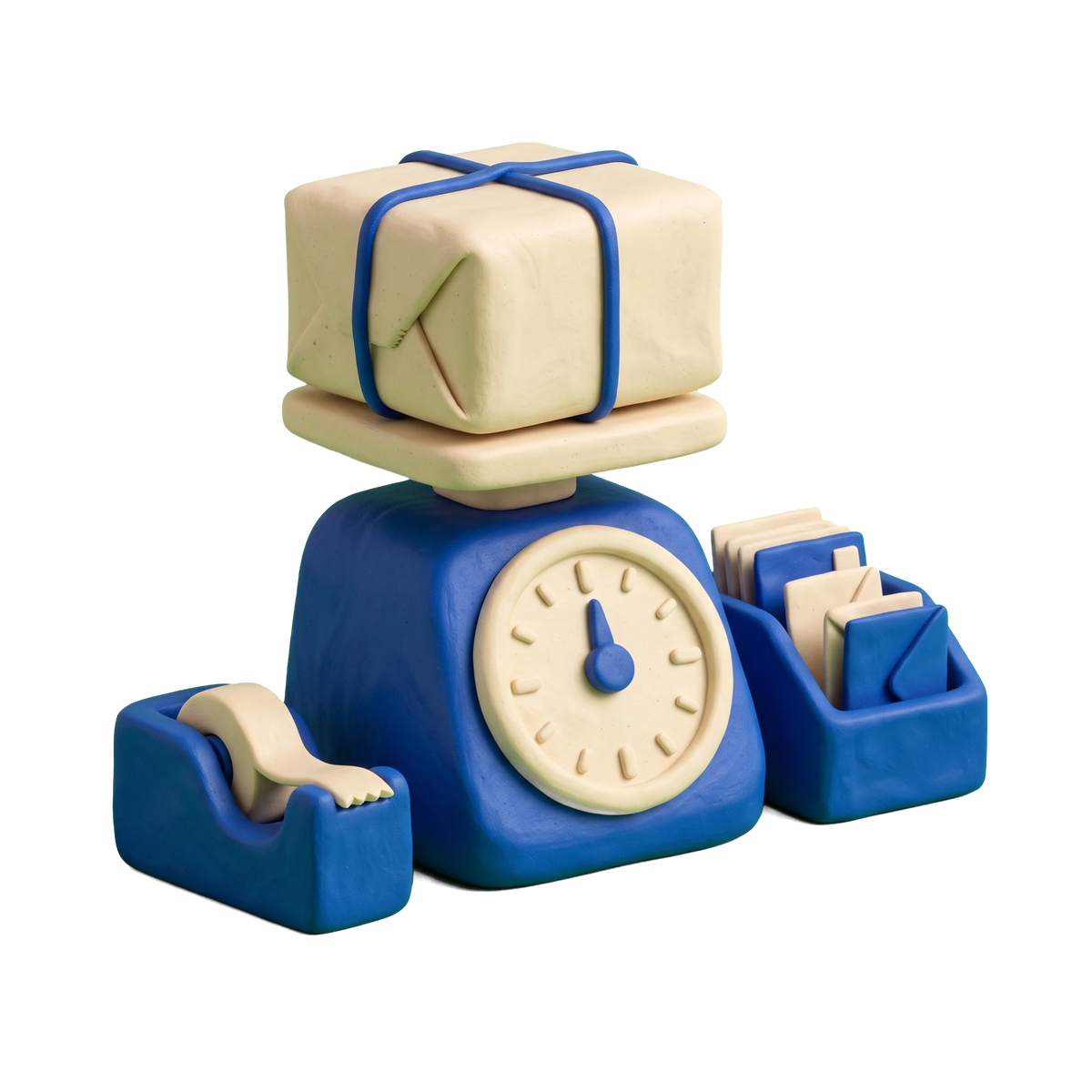 Shipping and mailing service illustration in blue and ivory clay
