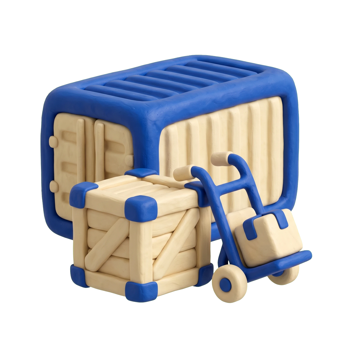 Shipping service illustration in blue and ivory clay