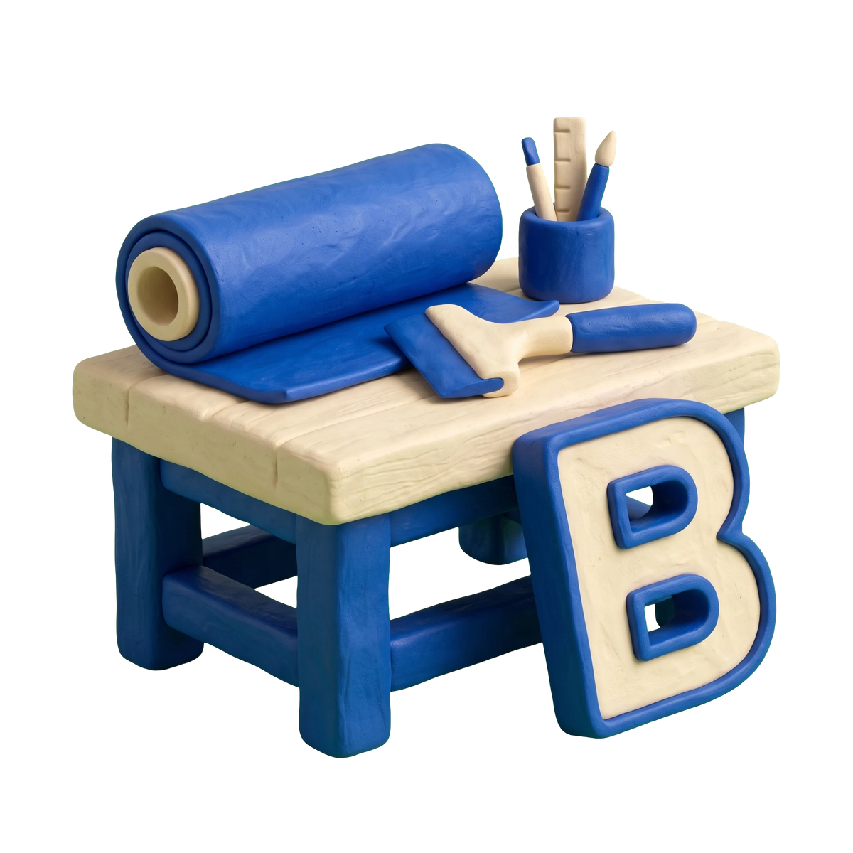Sign shop illustration in blue and ivory clay