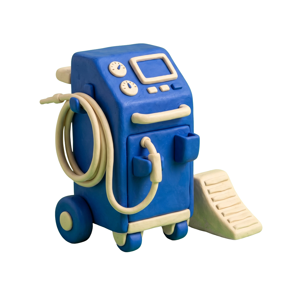 Smog inspection station illustration in blue and ivory clay
